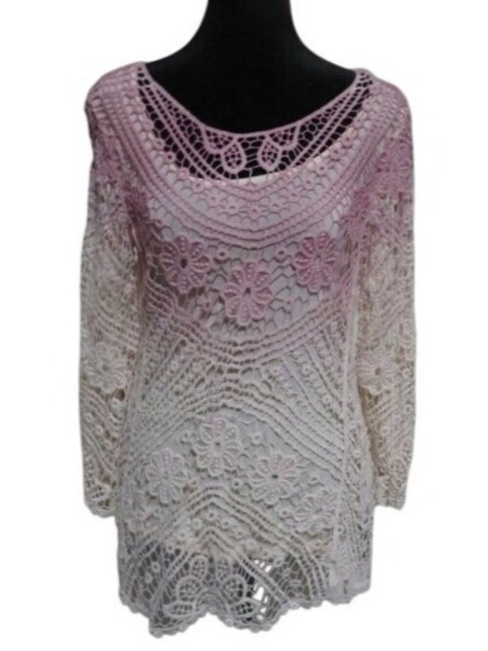 V Cristina Ombré Dégradé Crochet Lace Long sleeve tunic or mini dress size small